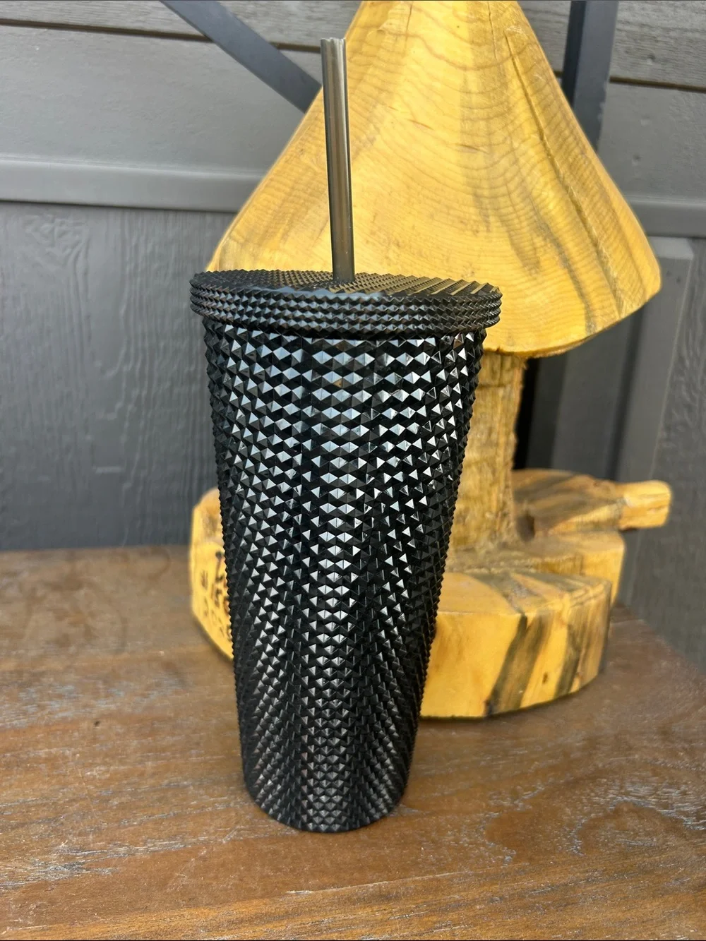 Black Textured Studded Tumbler with Straw - Home Dining